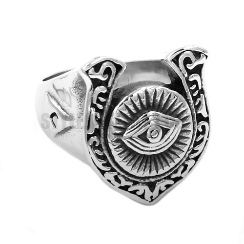 Illuminati Pyramid Eye Symbol U-Shaped Horseshoe Ring Stainless Steel Jewelry Masonic Biker Men Boys Ring SWR0728 - Click Image to Close